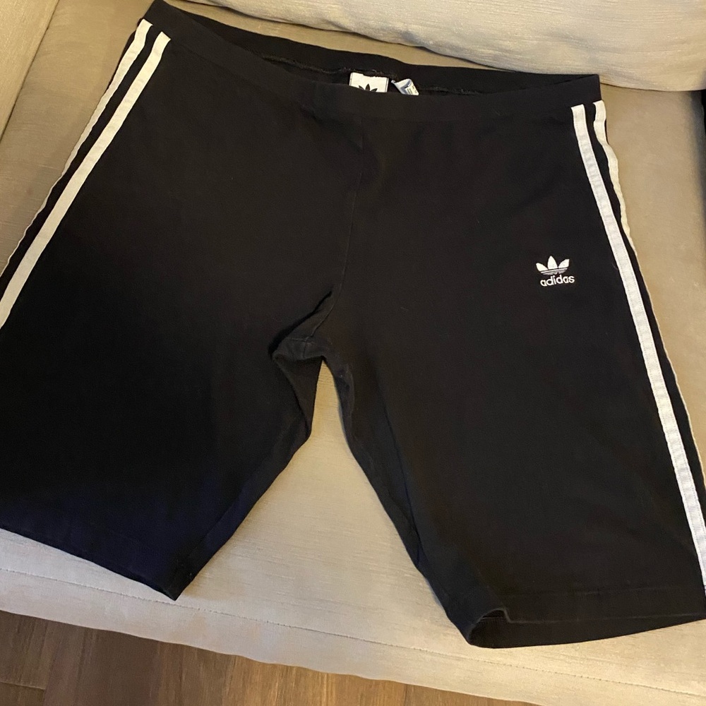 adidas Women's Black Athletic Shorts with White Stripes 17 inches